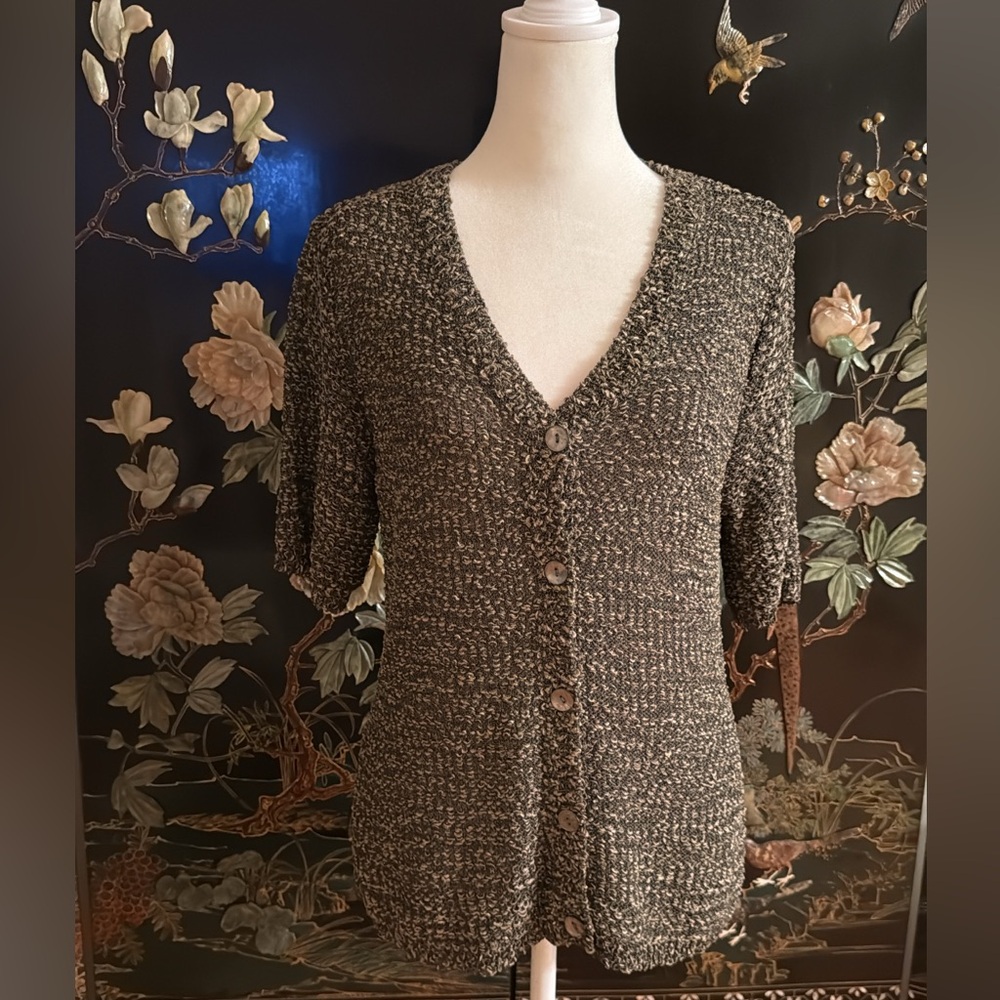 Alfani Mottled Green Short Sleeve Button Down Cardigan